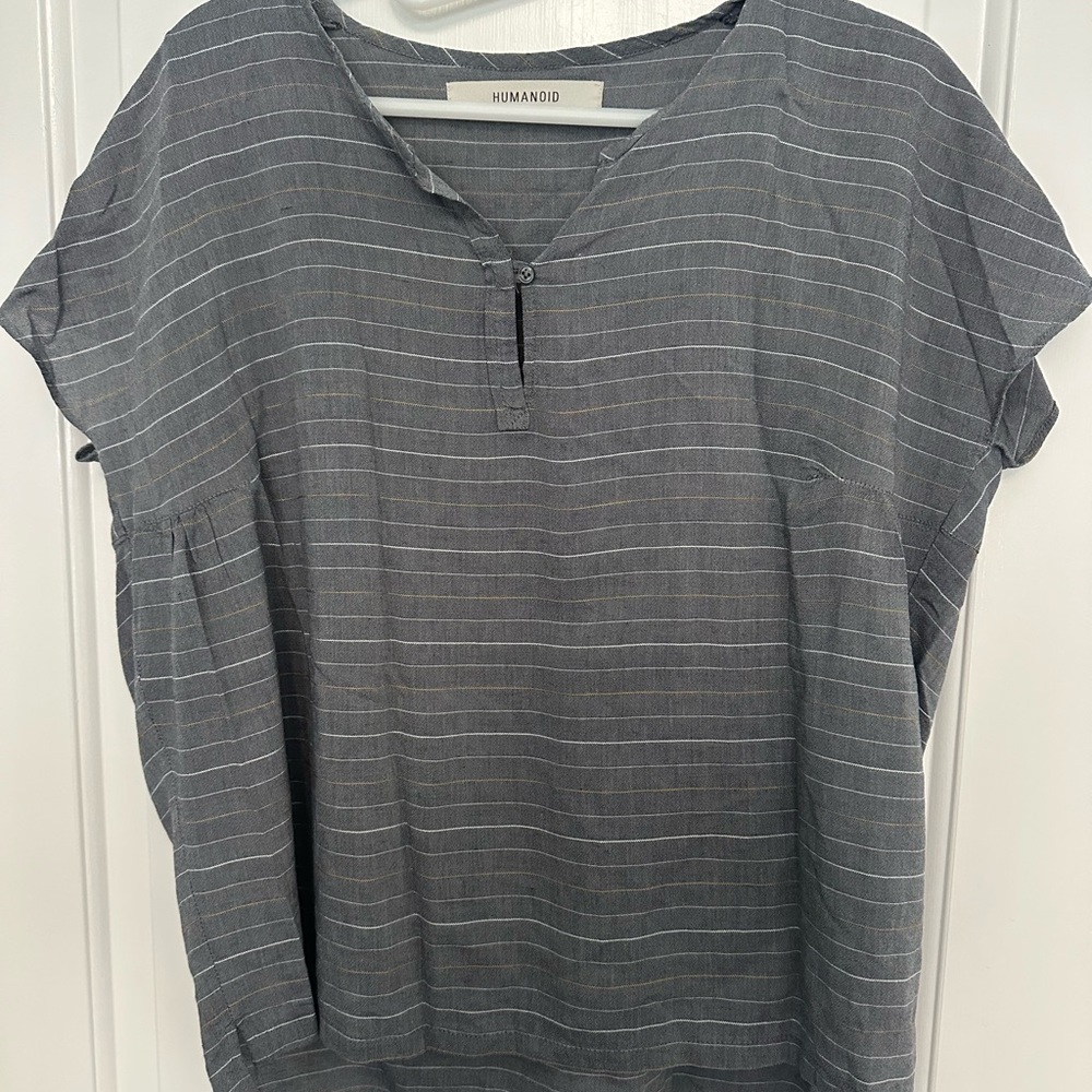 Humanoid Charcoal and White Striped Top